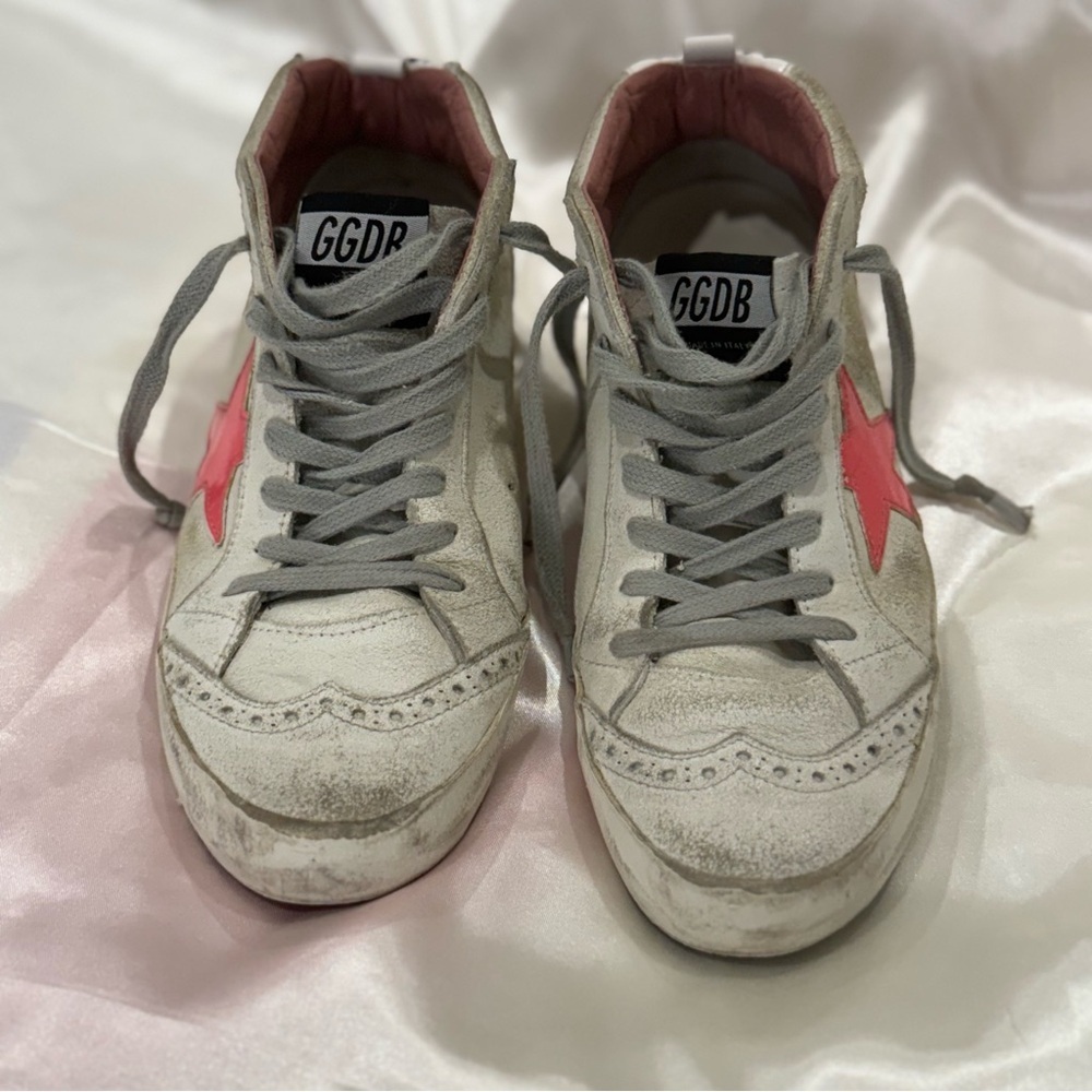 Golden Goose Mid Star Sneakers White Pink Patent Star Mid Top Size 7/37 Preppy - Picture 5 of 16